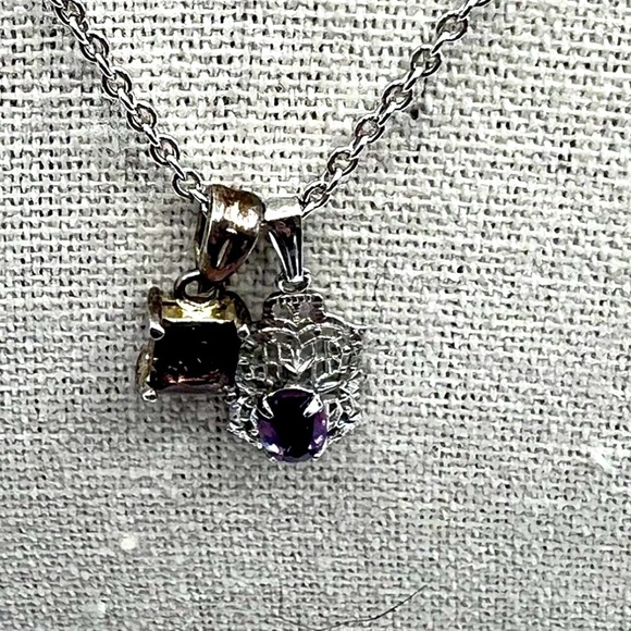 Sterling Silver & Amethyst Necklace With Double Pendants.  B26 - Picture 6 of 11